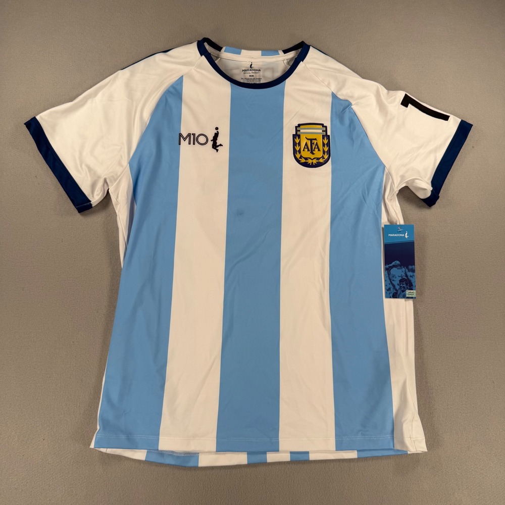Official Maradona Argentina Messi 10 Soccer Jersey Blue White Striped size M